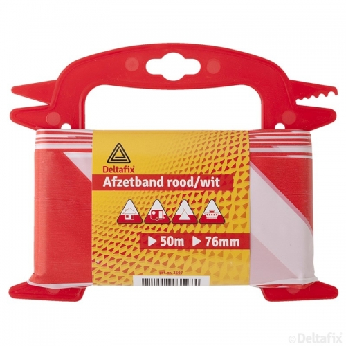  AFZETBAND HASPEL 50 METER (ROOD/WIT)