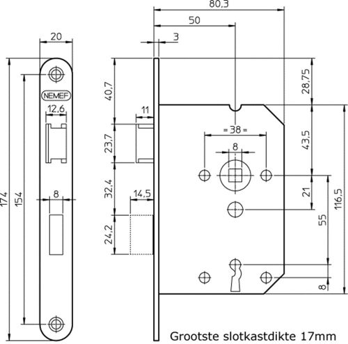 NEMEF DEURSLOT 1266/4-50MM 2SL. LS