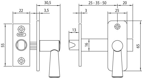 NEMEF INSTEEKGRENDEL 2600-4-50 VOORDEURGRENDEL