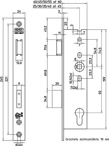 NEMEF_YALE VEILIGHEID SMALDEURSLOT 4169/18-45MM RS/LS