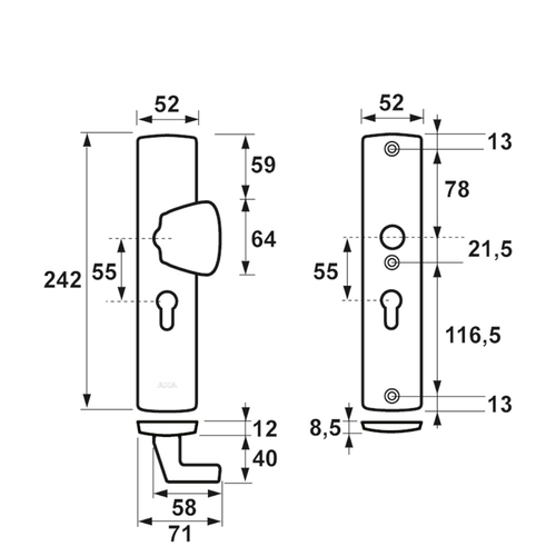 AXA VH LANG SCHILD MET S-KNOP PC-55 F1