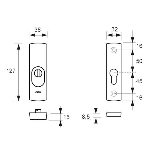 AXA VEILIGHEIDSROZET SMAL KERNTREK ALU