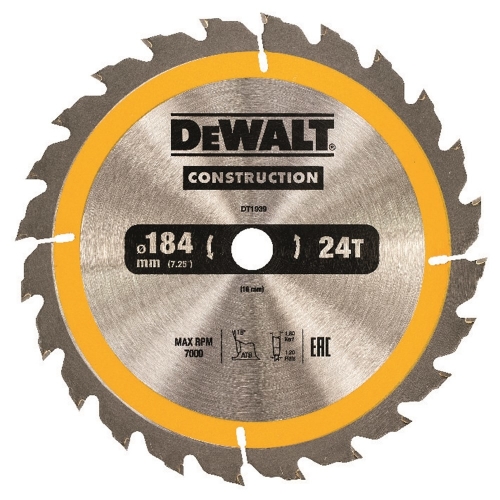 DEWALT CONSTRUCTION CIRKELZAAGBLAD 184 X 16MM 24 TANDS