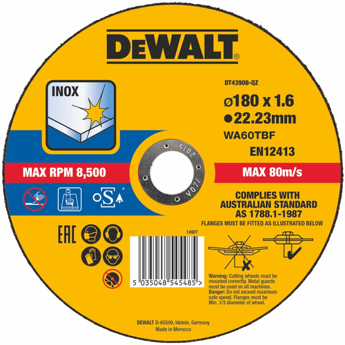 DEWALT DOORSLIJPSCHIJF INOX 180X1,6MM