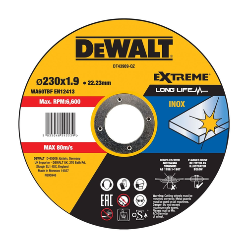 DEWALT DOORSLIJPSCHIJF INOX 230X1,9MM 22,2MM